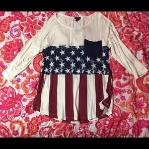 Red, white, and blue blouse